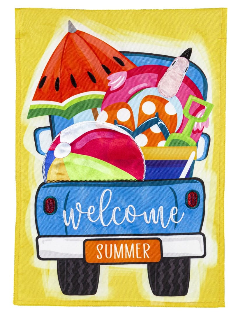 Welcome Summer Truck Garden Flag 2 Sided Applique heartlandflags