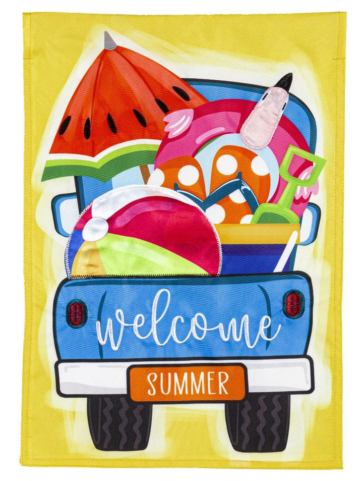 Welcome Summer Truck Garden Flag 2 Sided Applique heartlandflags