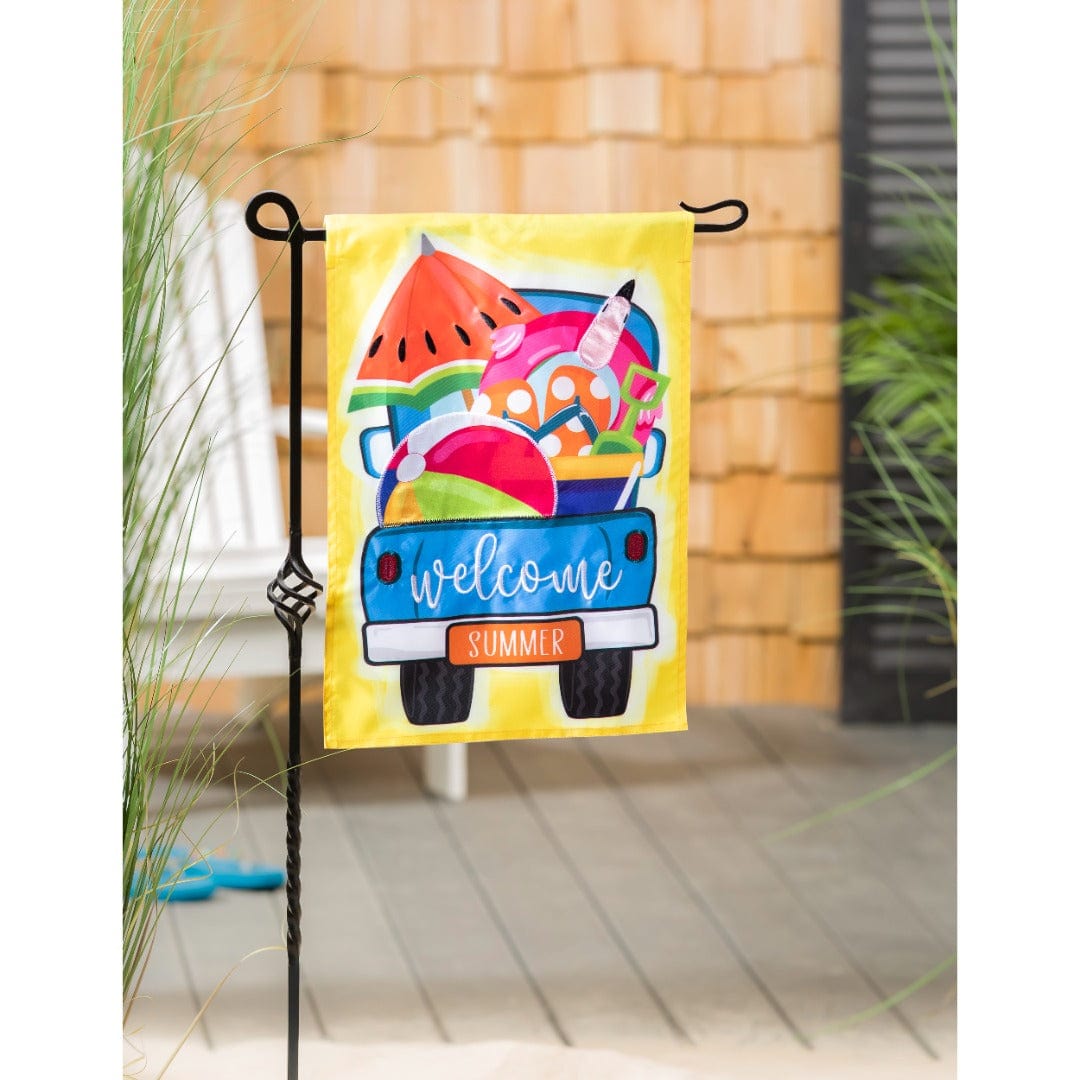 Welcome Summer Truck Garden Flag 2 Sided Applique heartlandflags