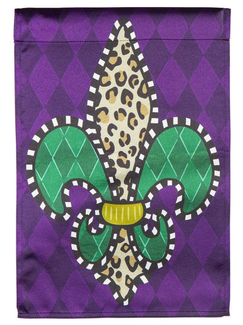 Animal Print Fleur De Lis Mardi Gras Garden Flag 2 Sided heartlandflags