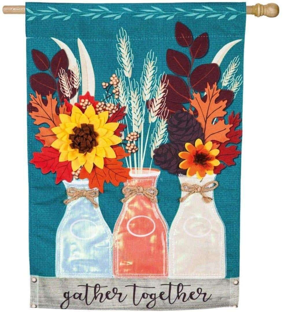 Autumn Milk Bottles Flag 2 Sided Gather Together Decorative heartlandflags