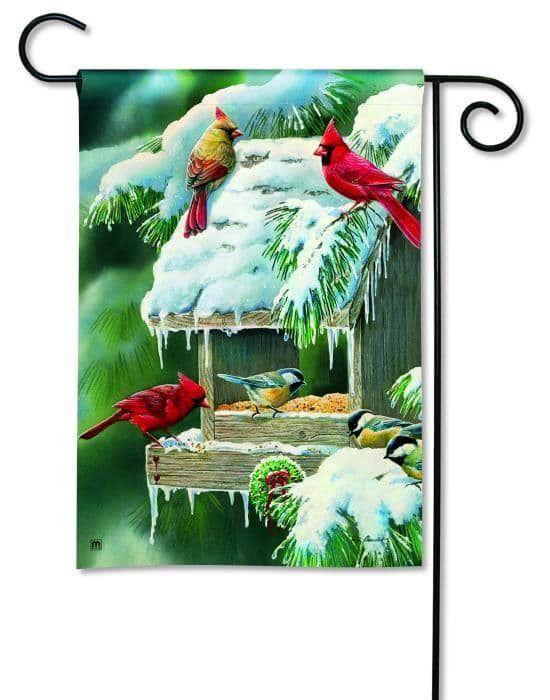 Bird Feeder Winter Garden Flag 2 Sided Cardinal heartlandflags