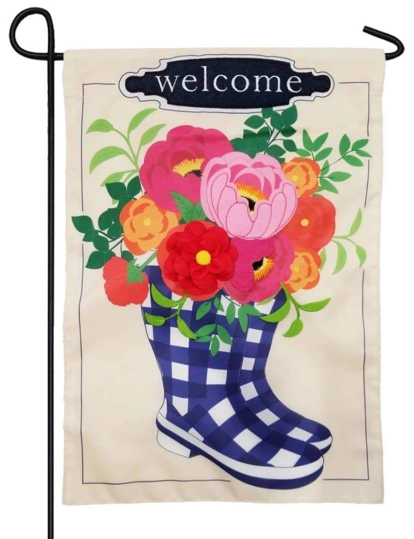 Buffalo Check Boots Welcome Garden Flag 2 Sided Applique heartlandflags