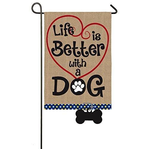 Burlap Life Is Better With Dog 2 sided Garden Flag heartlandflags