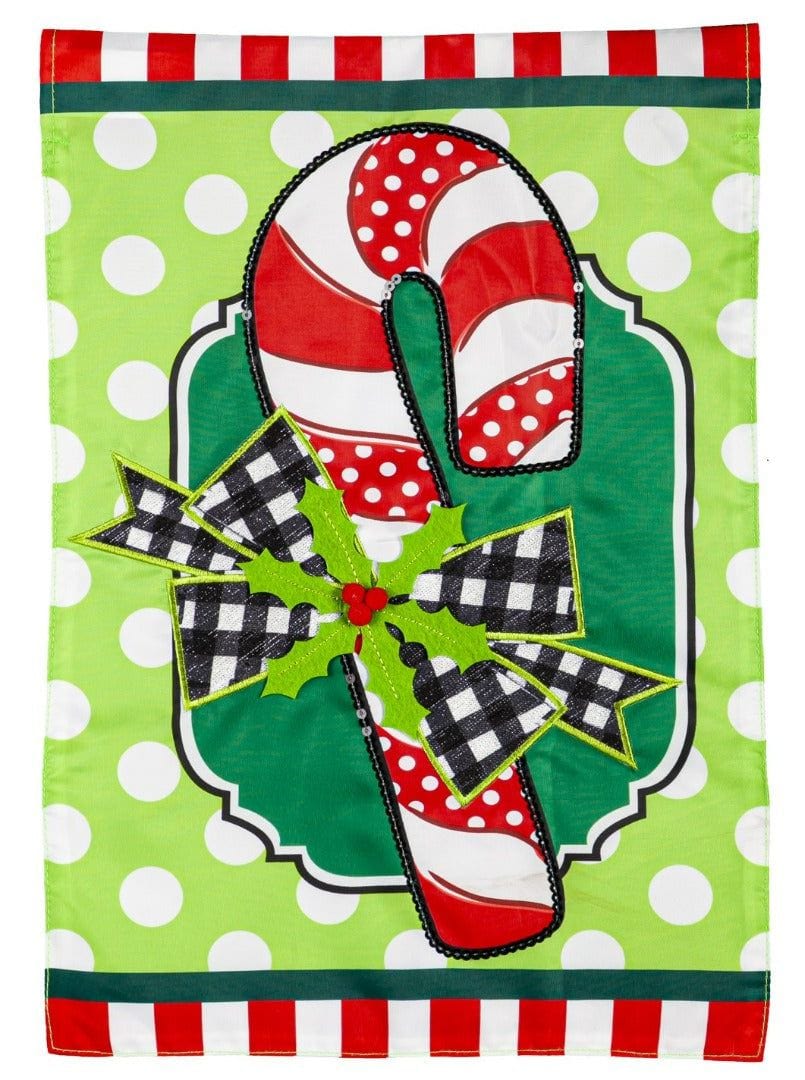 Candy Cane and Holly Christmas Garden Flag 2 Sided Applique heartlandflags