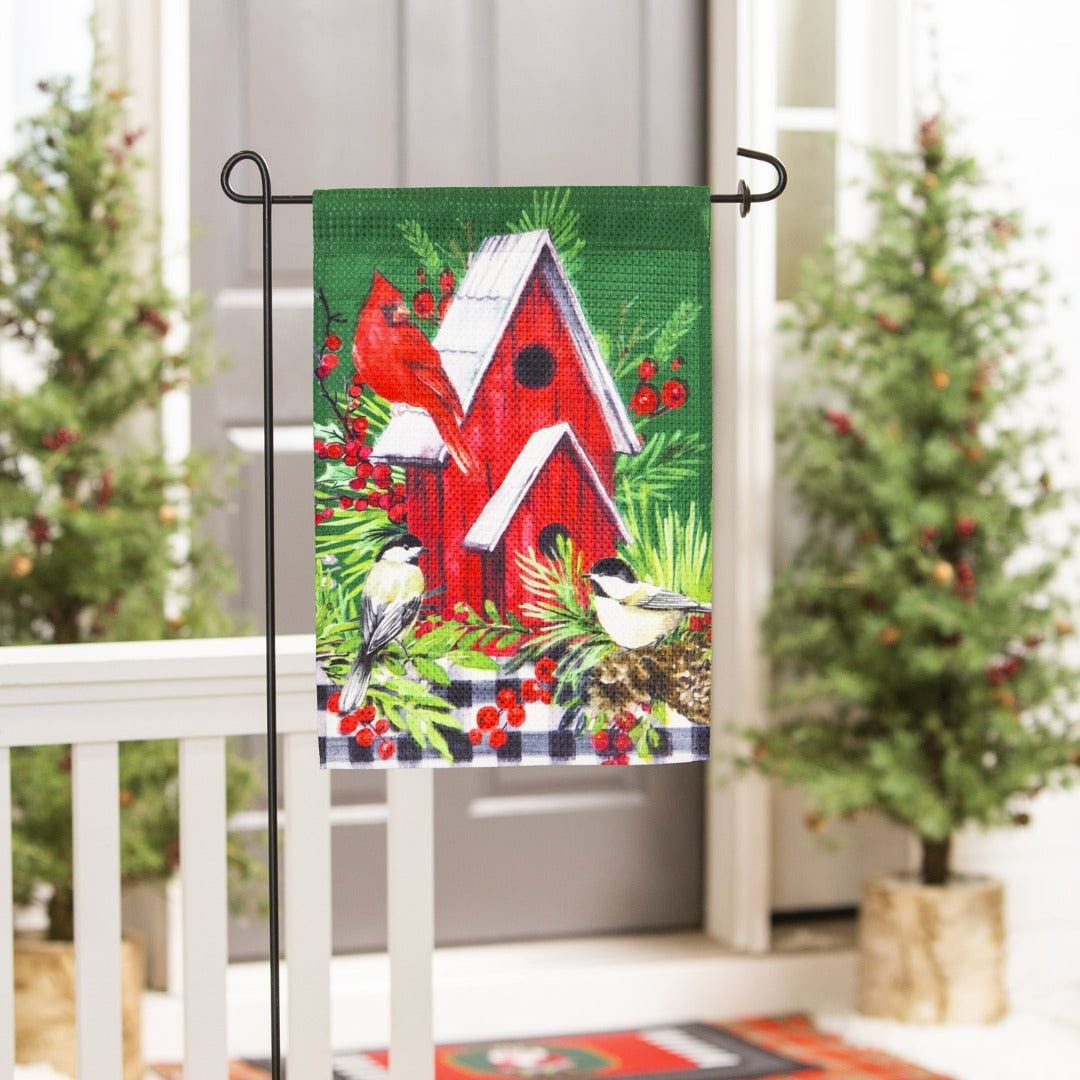 Cardinal Birdhouse Christmas Garden Flag 2 Sided Waffle heartlandflags