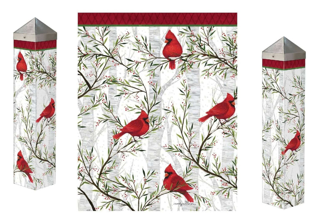 Cardinals In Birch Art Pole 20 Inches Tall Winter heartlandflags