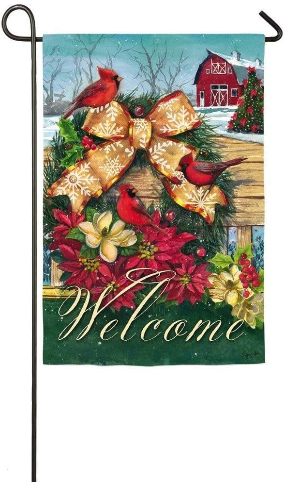 Cardinals Wreath On Fence 2 Sided Christmas Garden Flag heartlandflags