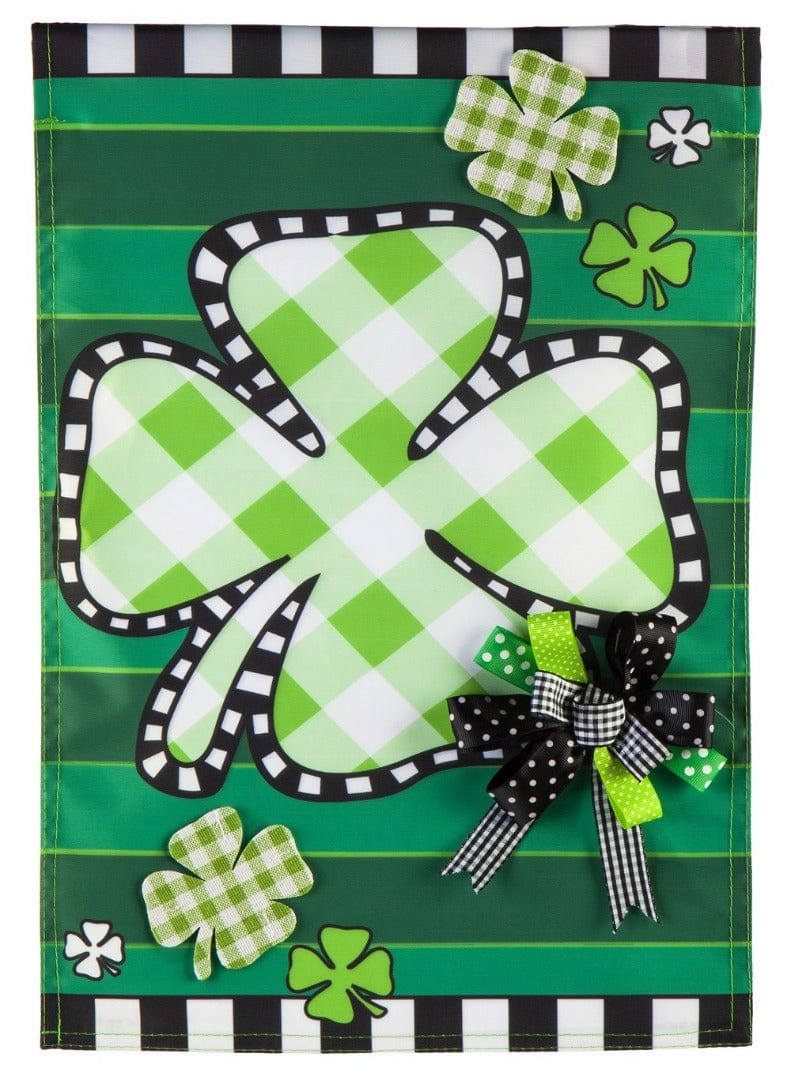 Check Clover St Patricks Garden Flag 2 Sided Applique heartlandflags