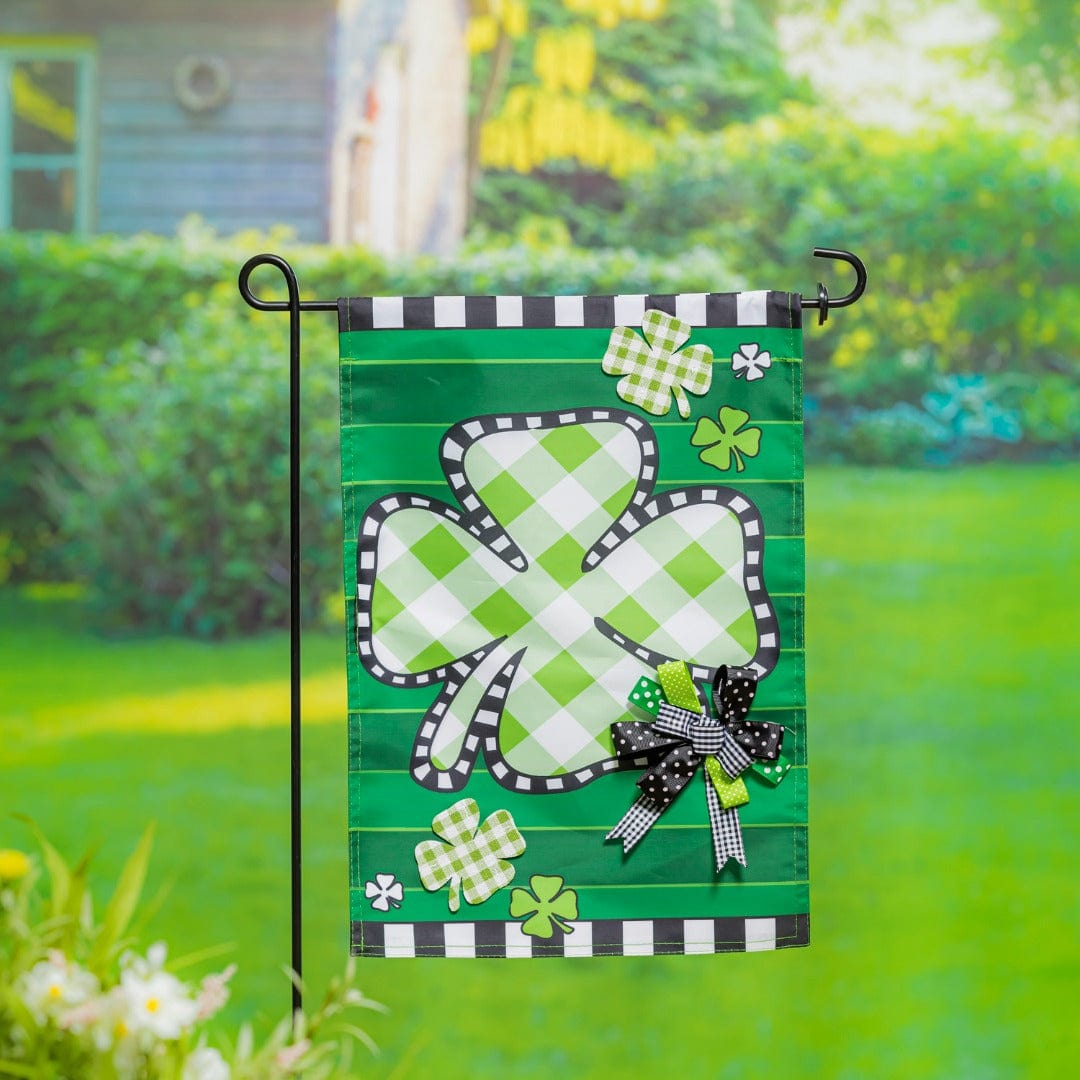 Check Clover St Patricks Garden Flag 2 Sided Applique heartlandflags