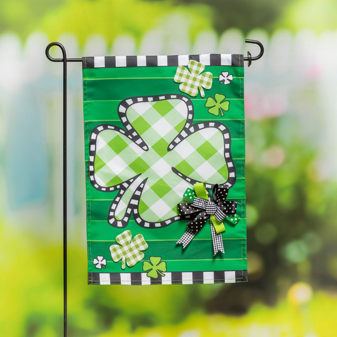 Check Clover St Patricks Garden Flag 2 Sided Applique heartlandflags