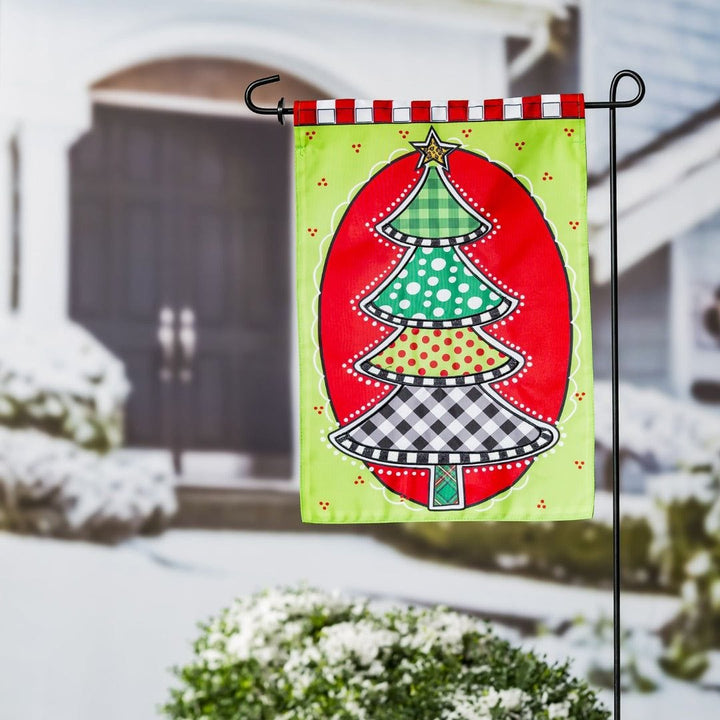 Check and Dots Christmas Tree Garden Flag 2 Sided Applique heartlandflags