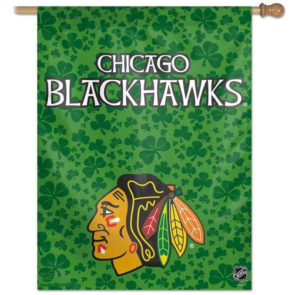 Chicago Blackhawks Banner St Patricks Clover House Flag heartlandflags