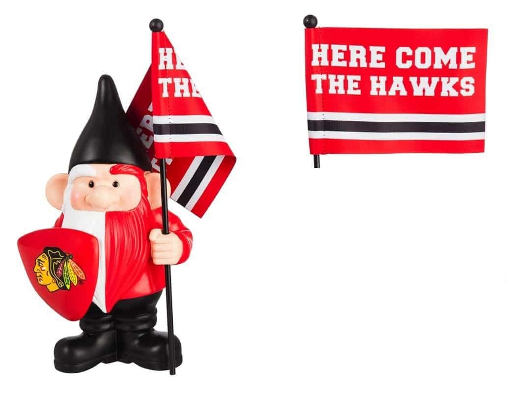 Chicago Blackhawks Gnome with Flag Here Come The Hawks heartlandflags