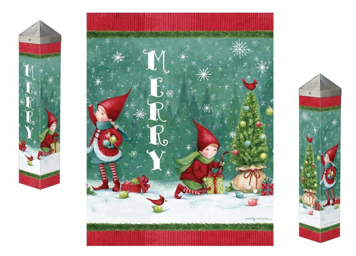 Christmas Elves Art Pole 20 Inches Tall Merry heartlandflags