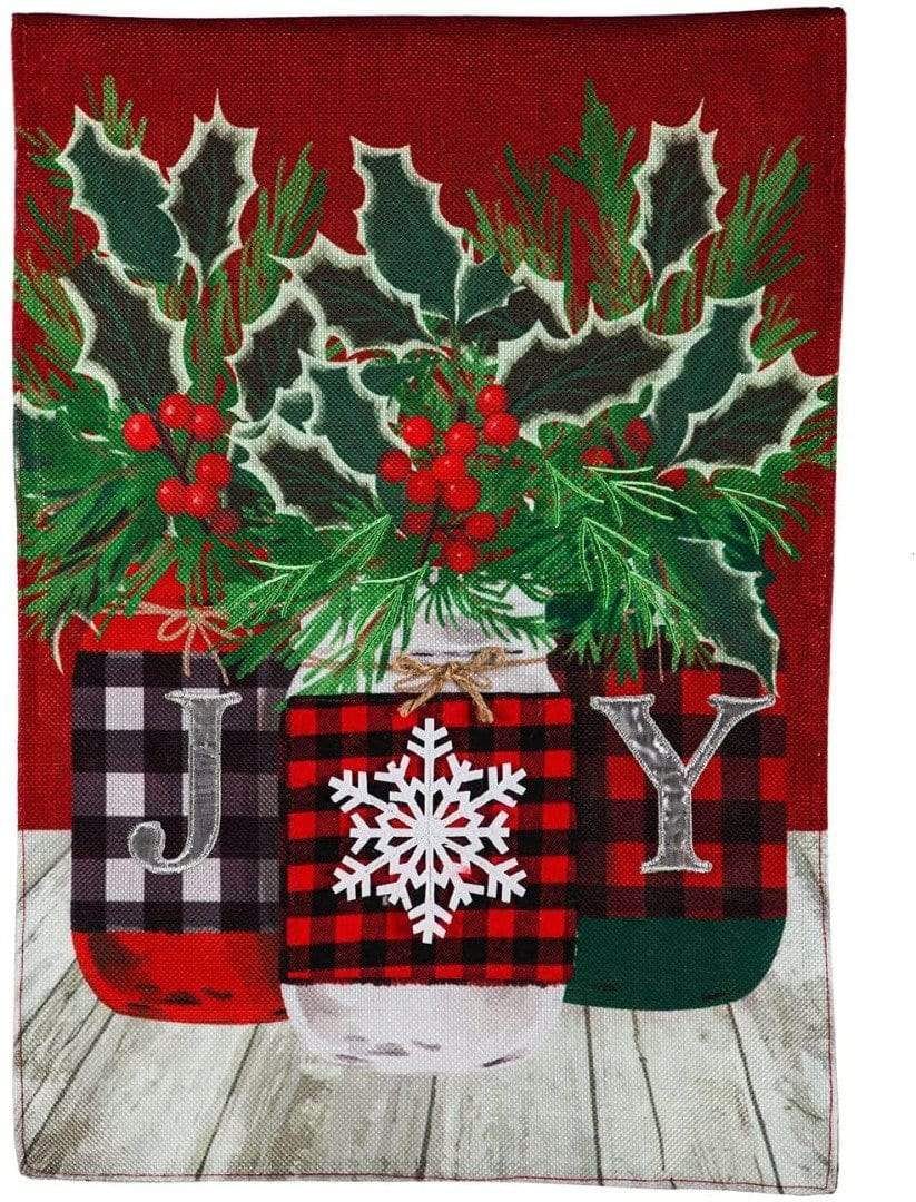 Christmas Joy Mason Jar Trio Garden Flag 2 Sided Burlap heartlandflags