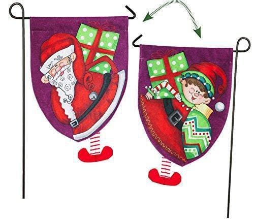 Christmas Santa Elf Garden Flag 2 Sided Burlap heartlandflags