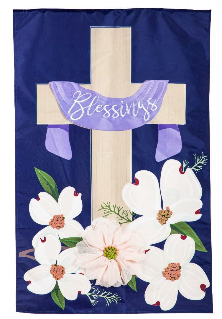 Dogwood Blessings Easter Banner 2 Sided Applique House Flag heartlandflags