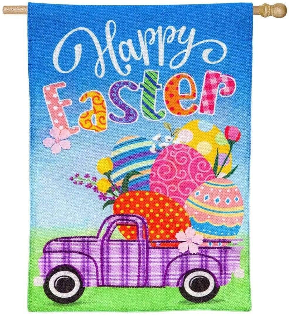 Easter Plaid Truck Flag 2 Sided Burlap House Banner heartlandflags