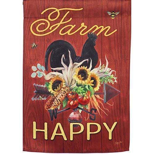 Farm Happy Rooster Garden Flag 2 Sided heartlandflags