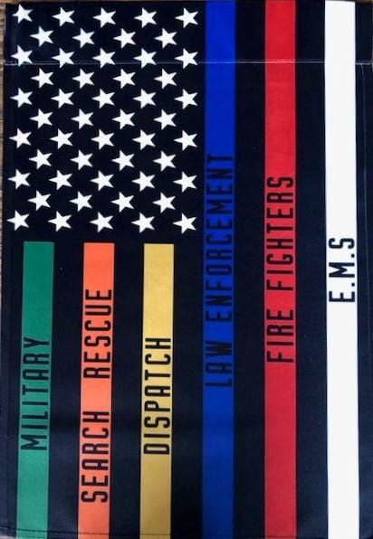 First Responders Thin Line Garden Flag 2 Sided Military Search Rescue Dispatch Police Fire EMS heartlandflags