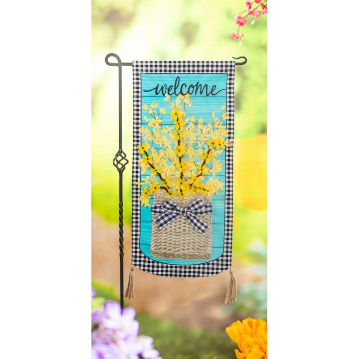 Forsythia Basket Long Spring Garden Flag 2 Sided XL Applique heartlandflags