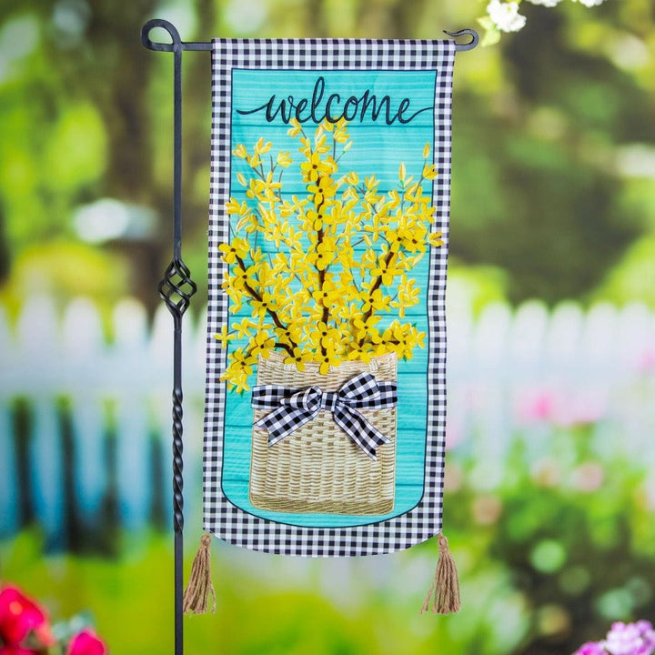 Forsythia Basket Long Spring Garden Flag 2 Sided XL Applique heartlandflags