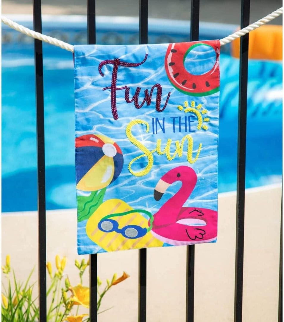 Fun In The Sun Pool Garden Flag 2 Sided Applique heartlandflags