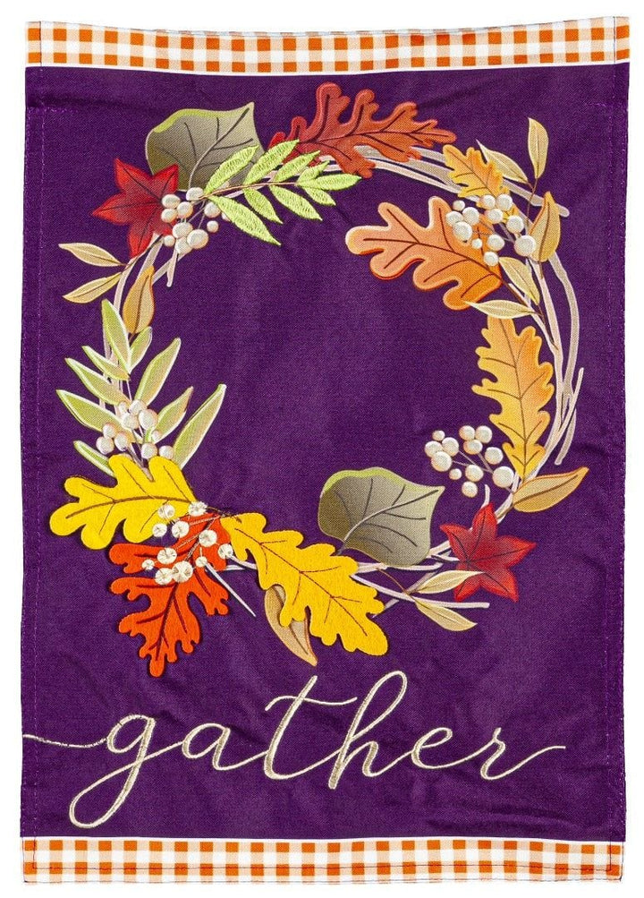 Gather Fall Leaves Wreath Garden Flag 2 Sided Decorative heartlandflags