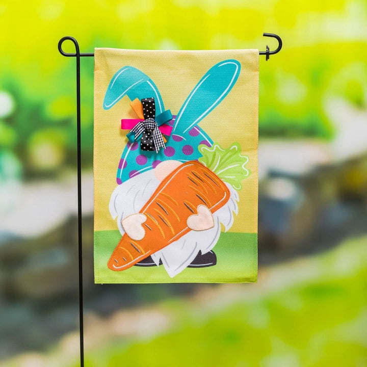 Gnome Bunny Easter Garden Flag 2 Sided Burlap heartlandflags