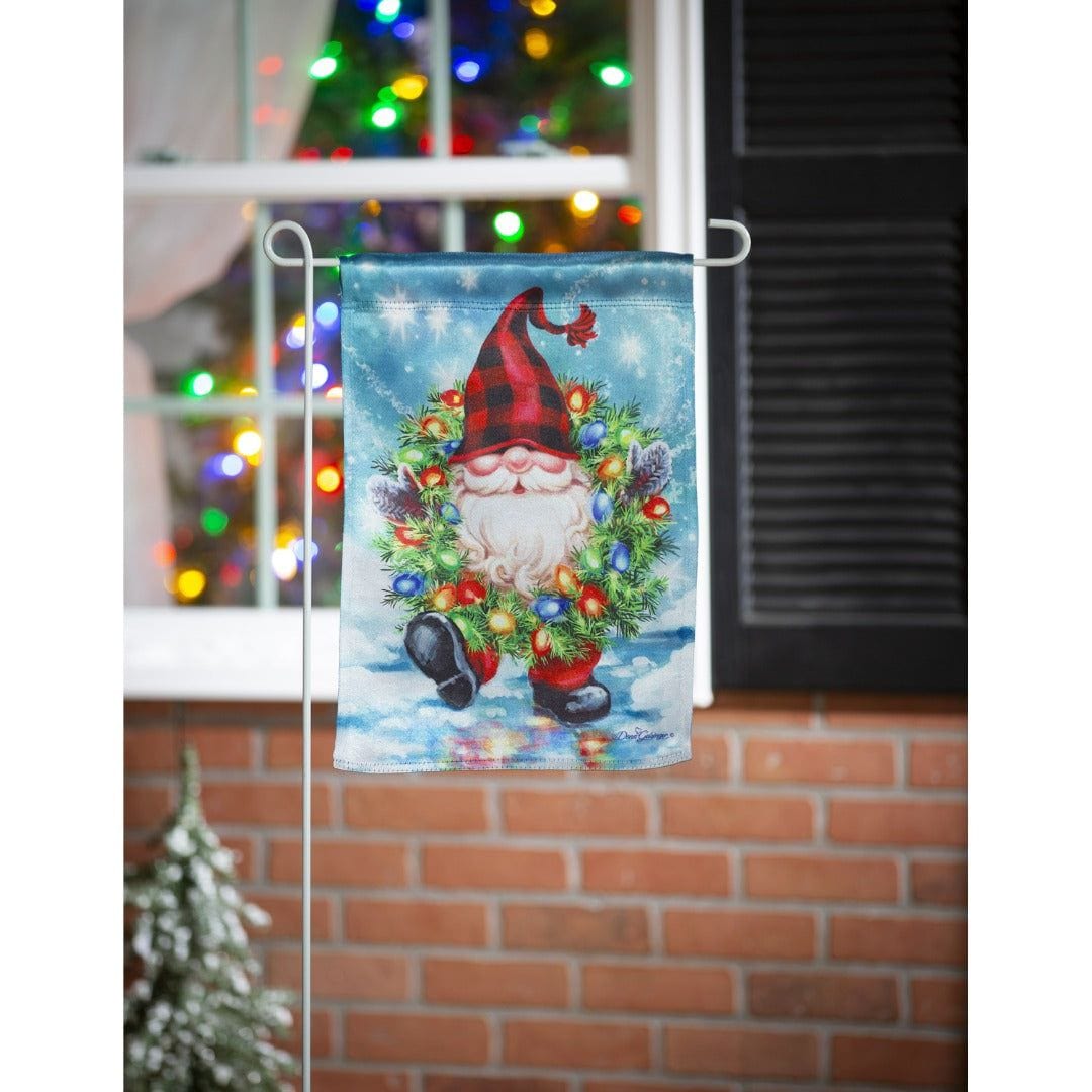 Gnome Christmas Wreath Garden Flag 2 Sided Lustre heartlandflags