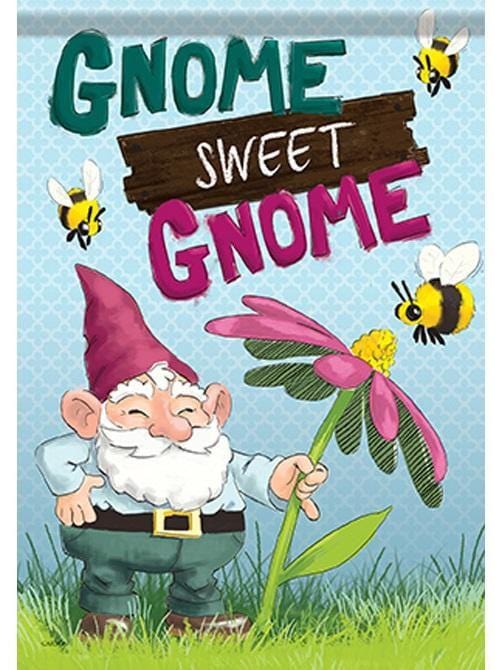 Gnome Sweet Gnome Garden Flag 2 Sided Bee heartlandflags