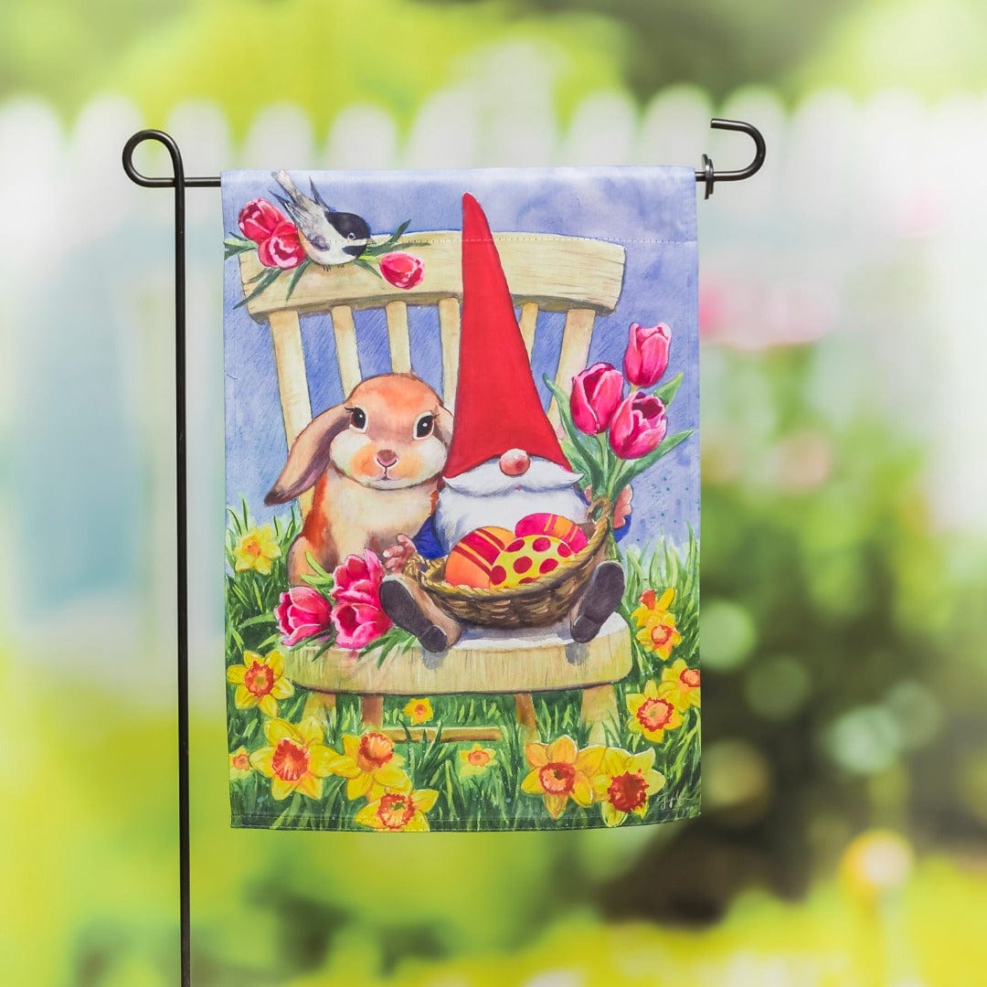 Gnome and Rabbit Easter Garden Flag 2 Sided Spring heartlandflags