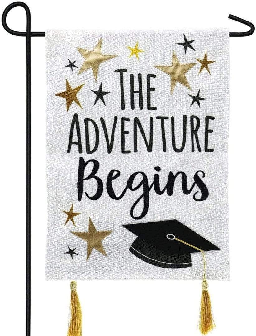 Graduation Adventure Garden Flag 2 Sided Burlap heartlandflags