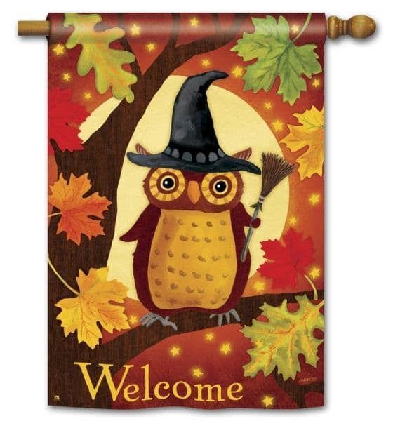 Halloween Owl Witch Flag 2 Sided Vertical Banner heartlandflags