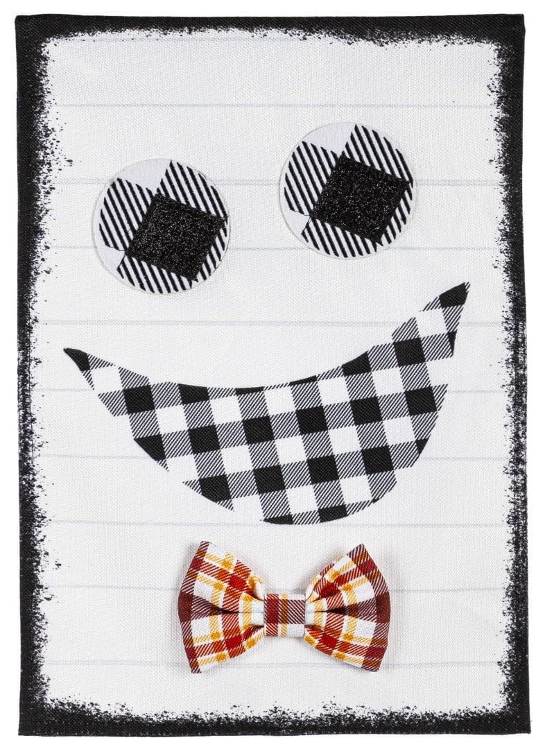 Halloween Plaid Ghost with Bowtie Garden Flag 2 Sided Burlap heartlandflags