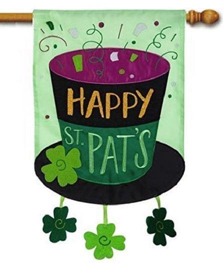 Happy St Pats Flag Dangling Clovers 2 Sided House Banner heartlandflags