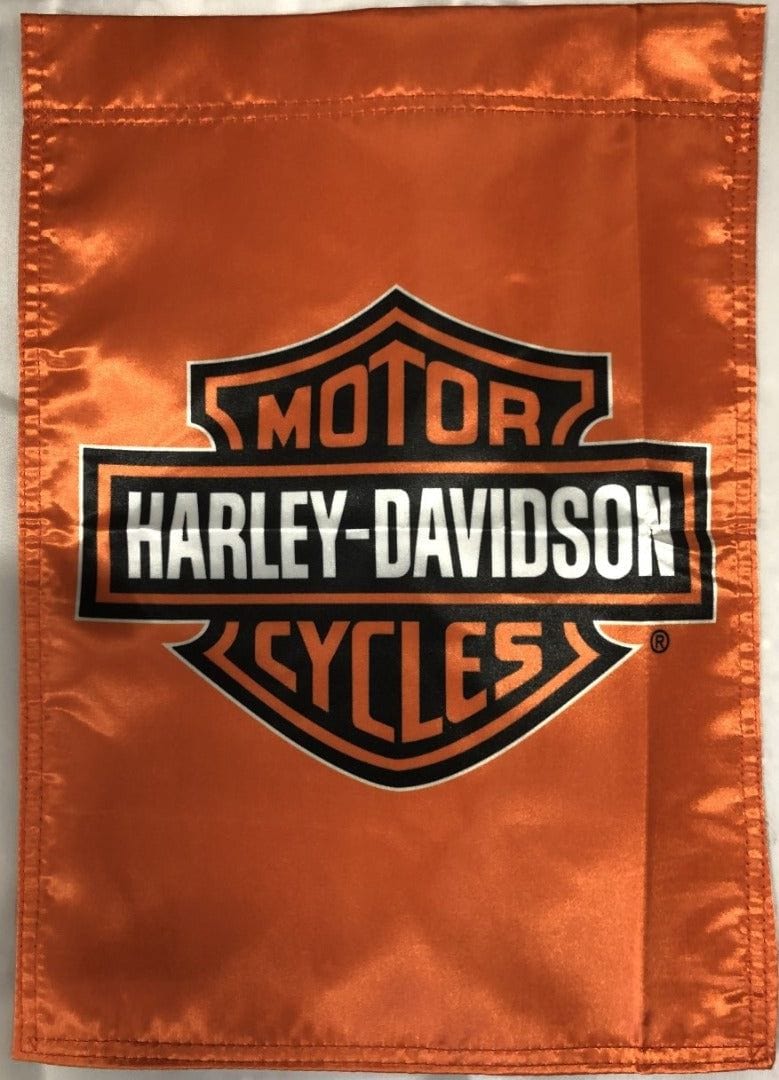 Harley Davidson Orange Garden Flag 2 Sided Logo heartlandflags