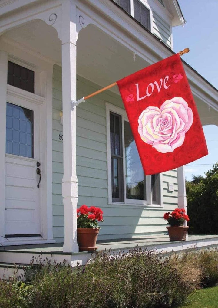 Heart Rose Valentine Banner Vertical House Flag heartlandflags