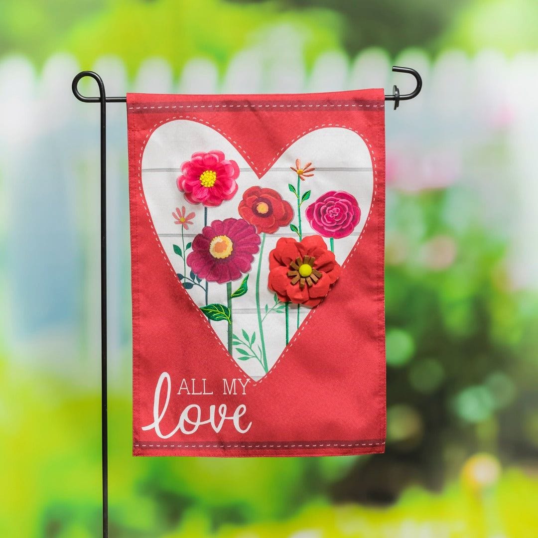 Heart of Flowers Valentine Garden Flag 2 Sided All My Love heartlandflags