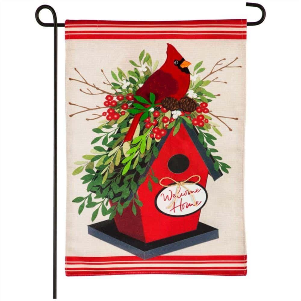 Holiday Birdhouse Garden Flag 2 Sided Burlap heartlandflags