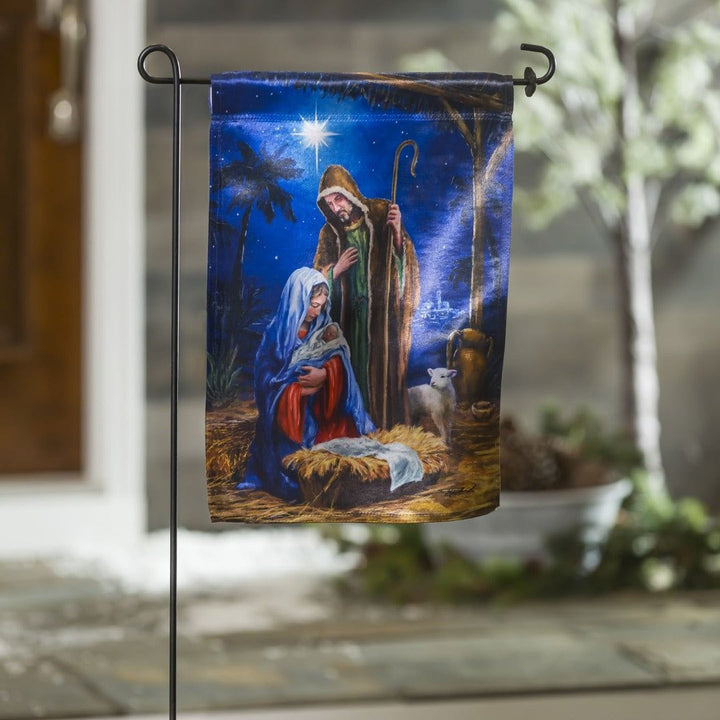 Holy Night Nativity Christmas Garden Flag 2 Sided Lustre heartlandflags