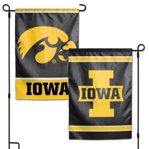 Iowa Hawkeyes Garden Flag 2 Sided Double Logo heartlandflags