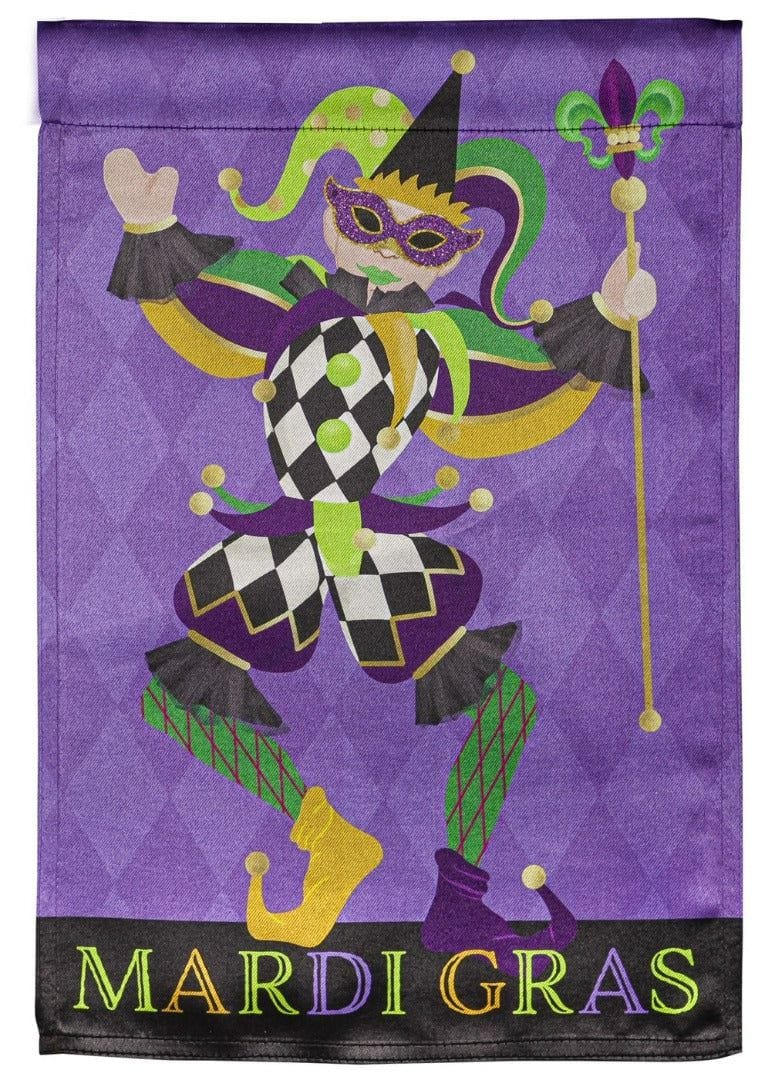 Jester Mardi Gras Garden Flag 2 Sided heartlandflags