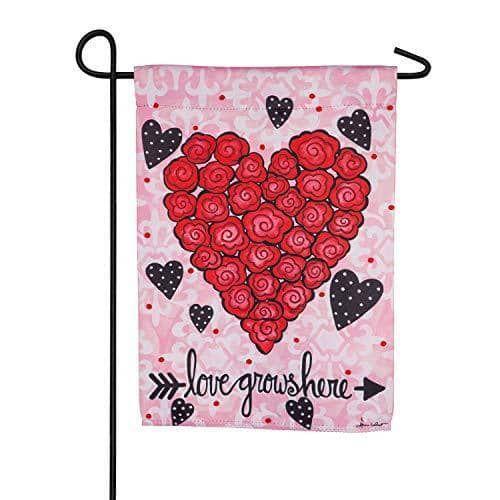 Love Grows Here Heart Valentine Garden Flag 2 Sided heartlandflags