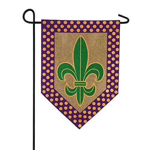 Mardi Gras Fleur de Lis Garden Flag 2 Sided Burlap heartlandflags