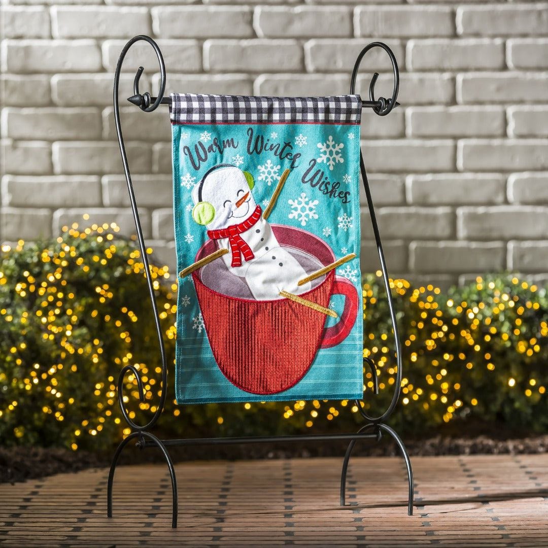 Marshmallow Snowman Winter Garden Flag 2 Sided Warm Winter Wishes heartlandflags