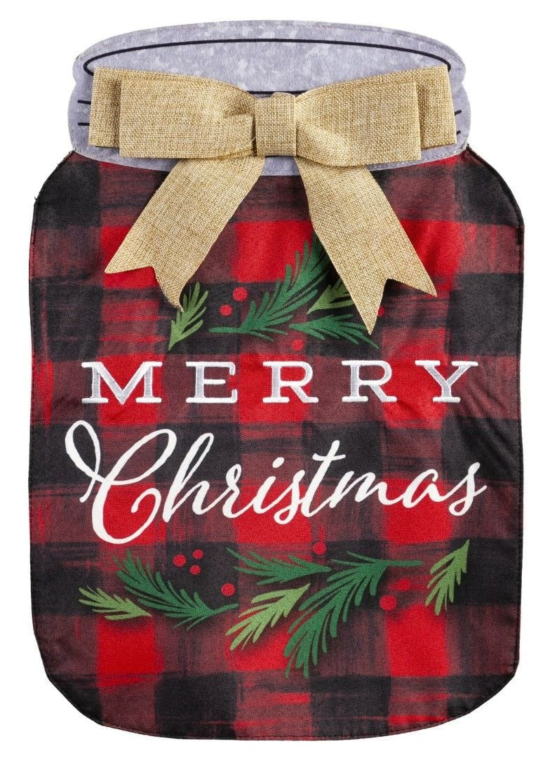 Merry Christmas Plaid Mason Jar Garden Flag 2 Sided heartlandflags