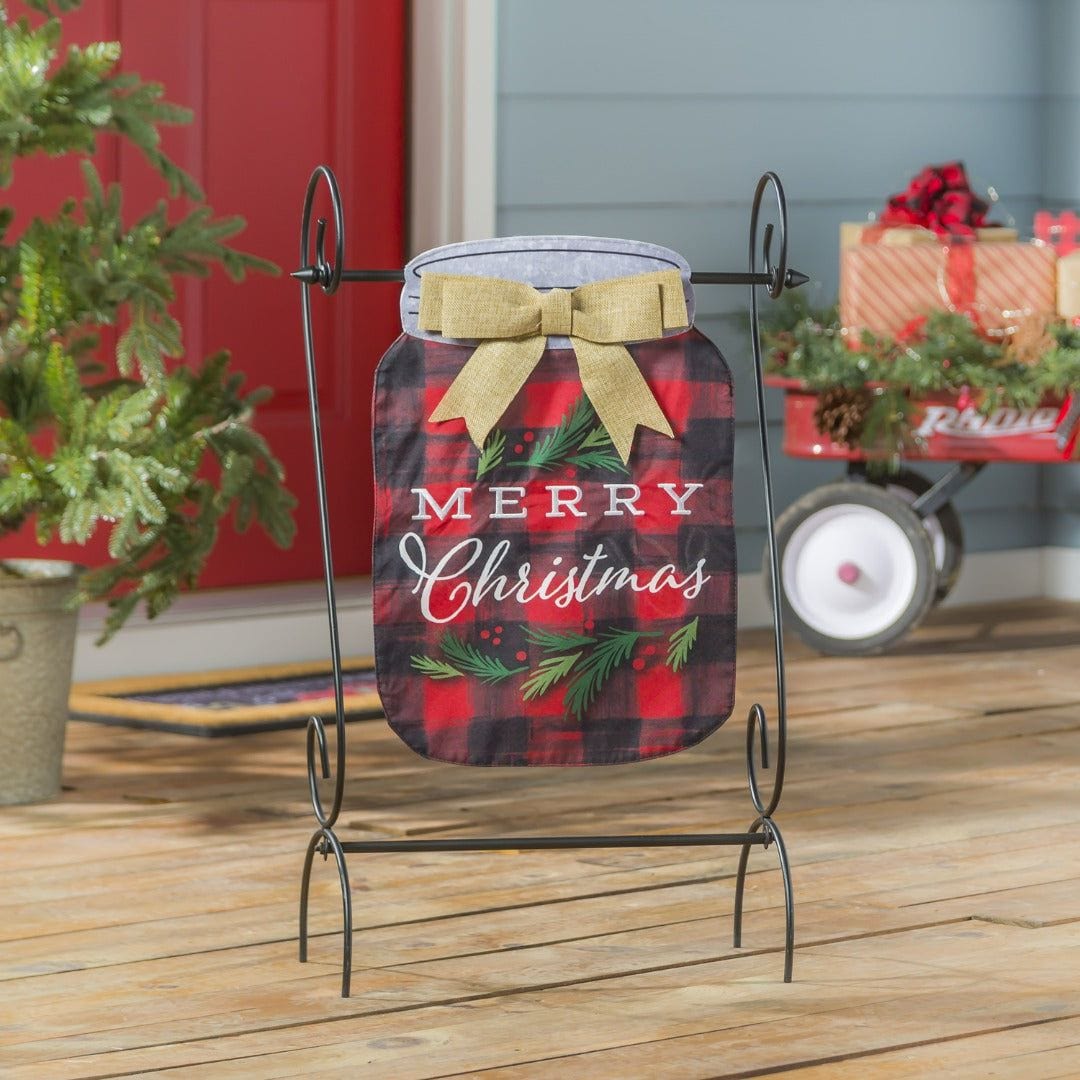 Merry Christmas Plaid Mason Jar Garden Flag 2 Sided heartlandflags