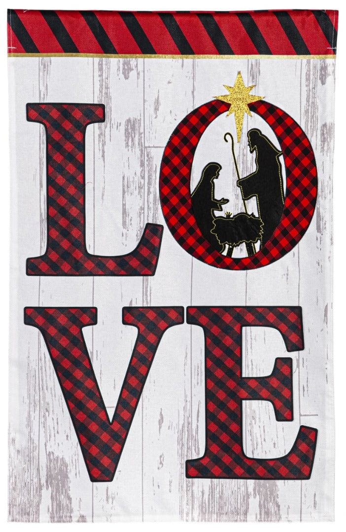 Nativity LOVE Christmas Flag 2 Sided Burlap House Banner heartlandflags